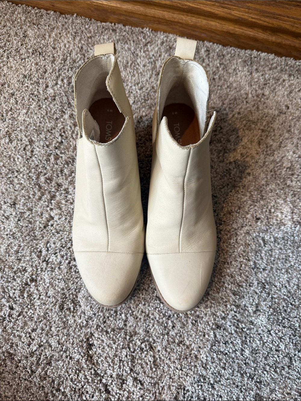 TOMS Cream Leather Chelsea Ankle Boots